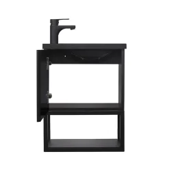 Ensemble lave-mains NOVA métal et bois avec robinet noir et miroir ovale