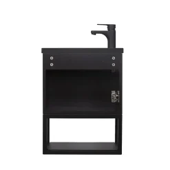 Ensemble lave-mains NOVA métal et bois avec robinet noir et miroir ovale