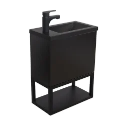 Ensemble lave-mains NOVA suspendu métal et bois avec robinet noir