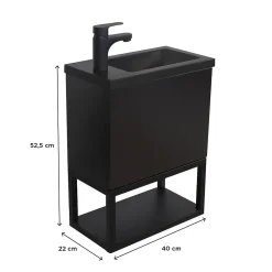 Ensemble lave-mains NOVA suspendu métal et bois avec robinet noir