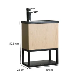 Ensemble lave-mains NOVA suspendu métal et bois avec robinet noir