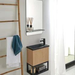 Ensemble lave-mains NOVA suspendu métal et bois avec robinet noir