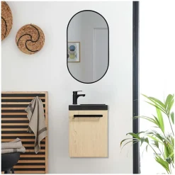 Ensemble lave-mains suspendu NEVADA avec robinet noir et miroir ovale