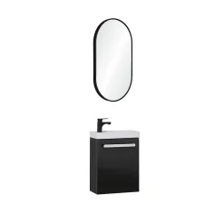 Ensemble lave-mains suspendu NEVADA avec robinet noir et miroir ovale