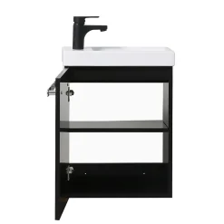 Ensemble lave-mains suspendu NEVADA avec robinet noir et miroir ovale