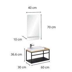 Ensemble lave-mains WILO grande largeur avec robinet et miroir 60cm