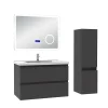 Ensemble meuble 80 cm anthracite avec 2 tiroirs, lavabo céramique + Miroir Bluetooth tricolore + colonne, suspendu