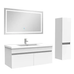 Ensemble meuble + vasque + miroir lumineux + colonne 100cm meuble salle de bain Blanc