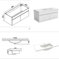 Ensemble meuble + vasque + miroir lumineux + colonne 100cm meuble salle de bain Blanc