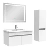 Ensemble meuble + vasque + miroir lumineux + colonne 80cm meuble salle de bain Blanc