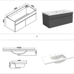 Ensemble meuble + vasque + miroir lumineux + colonne 100cm meuble salle de bain Anthracite