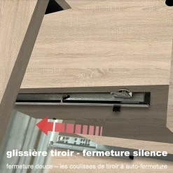 Ensemble meuble 2 vasque L.120cm 4 tiroirs + lavabo + LED miroir + colonne,chêne design