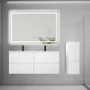 Ensemble meuble 2 vasque L.120cm 4 tiroirs + lavabo + LED miroir + colonne,blanc,A