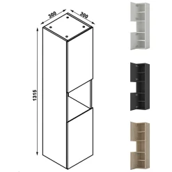 Ensemble meuble anthracite et vasque L.80cm 2 tiroirs + colonne haut + lavabo + miroir 60x60cm-suspendu