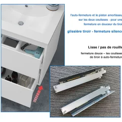 Ensemble meuble blanc et vasque L.100cm 2 tiroirs + colonne haut + lavabo + miroir 60x60cm-suspendu