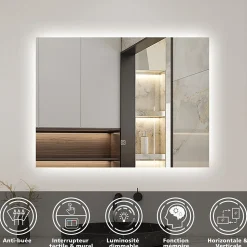 Ensemble meuble blanc et vasque L.100cm 2 tiroirs + colonne haut + lavabo + miroir 80x60cm-suspendu