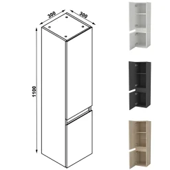Ensemble meuble de salle de bain et lavabo chêne (L.80cm) 2 tiroirs + meuble haut + lavabo + miroir LED