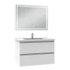 Ensemble meuble de salle de bain 80cm, vasque céramique et LED miroir mural, blanc