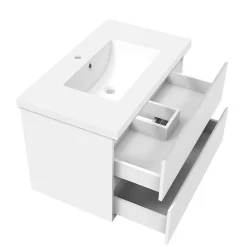Ensemble meuble de salle de bain 80cm, vasque céramique et LED miroir mural, blanc