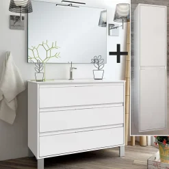 Ensemble meuble de salle de bain 80cm simple vasque + colonne de rangement TIRIS - blanc