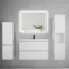Ensemble meuble de salle de bains 80cm, simple vasque et colonne et LED miroir,blanc