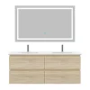 Ensemble meuble de salle de bain 120cm, vasque céramique et LED miroir, chêne