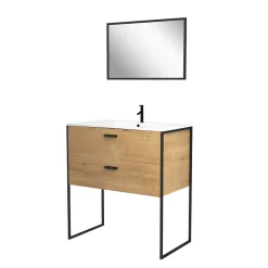 Ensemble meuble de salle de bain 80x45cm style industriel couleur chene naturel - vasque blanche