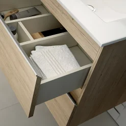 Ensemble meuble de salle de bain 100cm simple vasque + colonne de rangement PALMA - bambou (chêne clair)