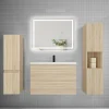 Ensemble meuble de salle de bains 80cm, vasque et colonne et LED miroir,chêne