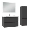 Ensemble meuble de salle de bain 80cm, vasque céramique + colonne + miroir lumineux, anthracite