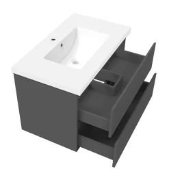 Ensemble meuble de salle de bain 80cm, vasque céramique + colonne + miroir lumineux, anthracite