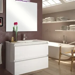 Ensemble meuble de salle de bain 80cm simple vasque + colonne de rangement - BALEA - blanc