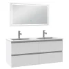Ensemble meuble de salle de bain 120cm, vasque céramique et LED miroir mural, blanc