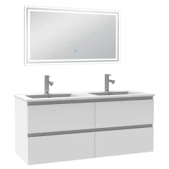 Ensemble meuble de salle de bain 120cm, vasque céramique et LED miroir mural, blanc