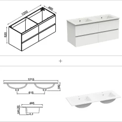 Ensemble meuble de salle de bain 120cm, vasque céramique et LED miroir mural, blanc