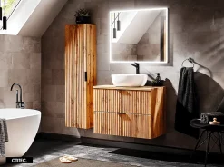 Ensemble meuble de salle de bain de 80 cm - avec plan - avec vasque - avec Miroir - LIVA OAK