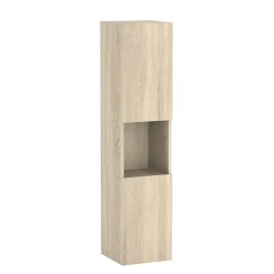 Ensemble meuble de salle de bain 100cm, vasque céramique + colonne + LED miroir, chêne