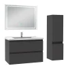 Ensemble meuble de salle de bain 80cm, vasque céramique + colonne + LED miroir rectangulaire, anthracite