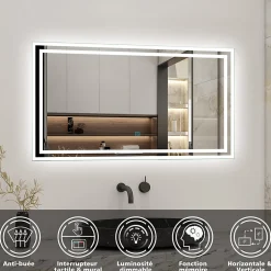 Ensemble meuble de salle de bain 80cm, vasque céramique + colonne + LED miroir rectangulaire, anthracite