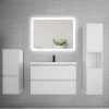 Ensemble meuble de salle de bain 80cm, simple vasque + colonne + LED miroir rectangulaire,blanc