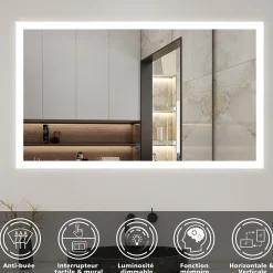 Ensemble meuble de salle de bain 80cm, simple vasque + colonne + LED miroir rectangulaire,blanc