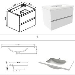 Ensemble meuble de salle de bain 80cm, simple vasque + colonne + LED miroir rectangulaire,blanc