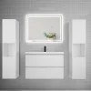 Ensemble meuble de salle de bains 80cm, simple vasque + colonne + LED miroir mural,blanc
