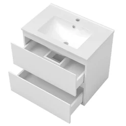 Ensemble meuble de salle de bains 80cm, simple vasque + colonne + LED miroir mural,blanc