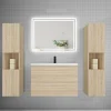 Ensemble meuble de salle de bains 80cm, simple vasque + colonne + LED miroir mural,chêne