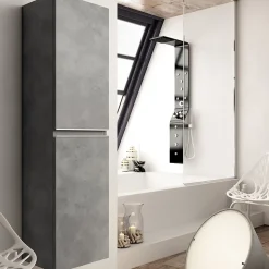 Ensemble meuble de salle de bain 60cm simple vasque + colonne de rangement - BALEA - ciment (gris)