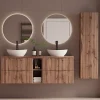 Ensemble meuble double vasque 140cm 2 niches et colonne Tao Bois