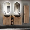 Ensemble meuble double vasque 140cm 2 niches miroirs LED et colonne Gaia Bois et Noir - Vasque Noir