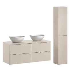 Ensemble meuble double vasque 120cm et colonne Azel Cachemire