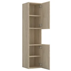 Ensemble meuble double vasque L.120cm 4 tiroirs + lavabo + 2 LED miroirs rond 60cm + colonne C,chêne.easy